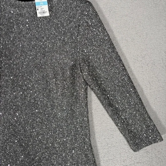 J McLaughlin Henrika Dress Women's Size M Charcoal Sequin Sparkle Sheath Tweed - Picture 8 of 16